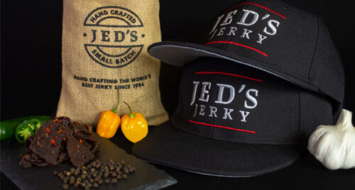 Jed's Jerky Brand Mockup - Dark Roast Media Branding and Visual Identity Services