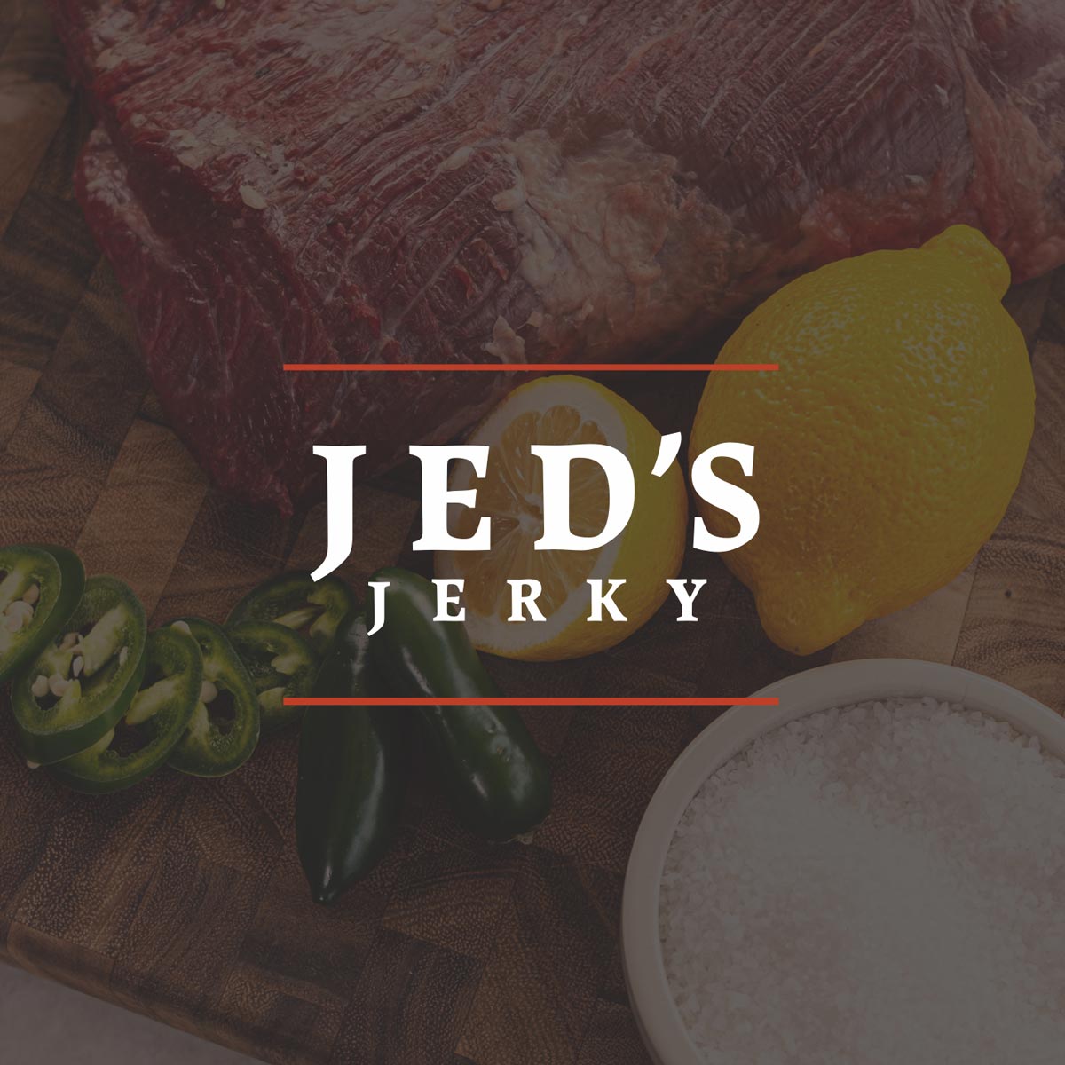 Jed's Jerky Brand Logo layered over Image